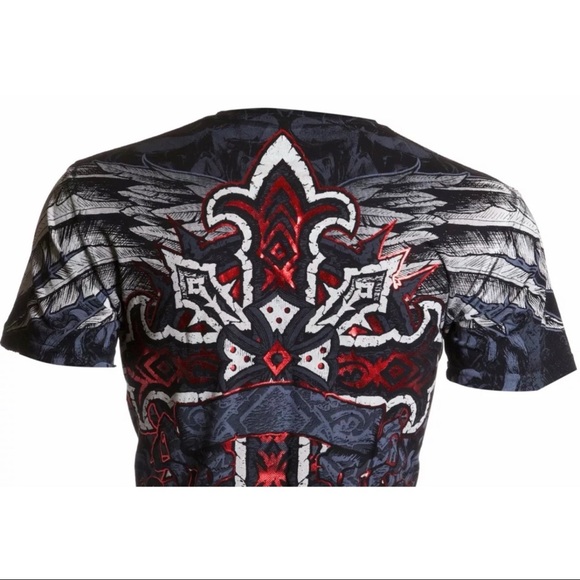 Archaic Affliction Men's T-Shirt RED FLAG Cross Wings Biker Black S-5XL - Picture 6 of 7